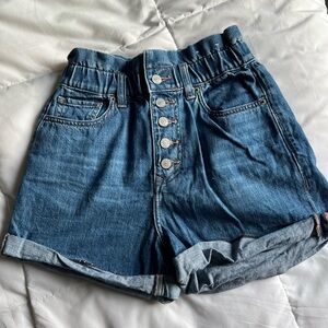 Express Blue High-Waisted Button-Up Shorts